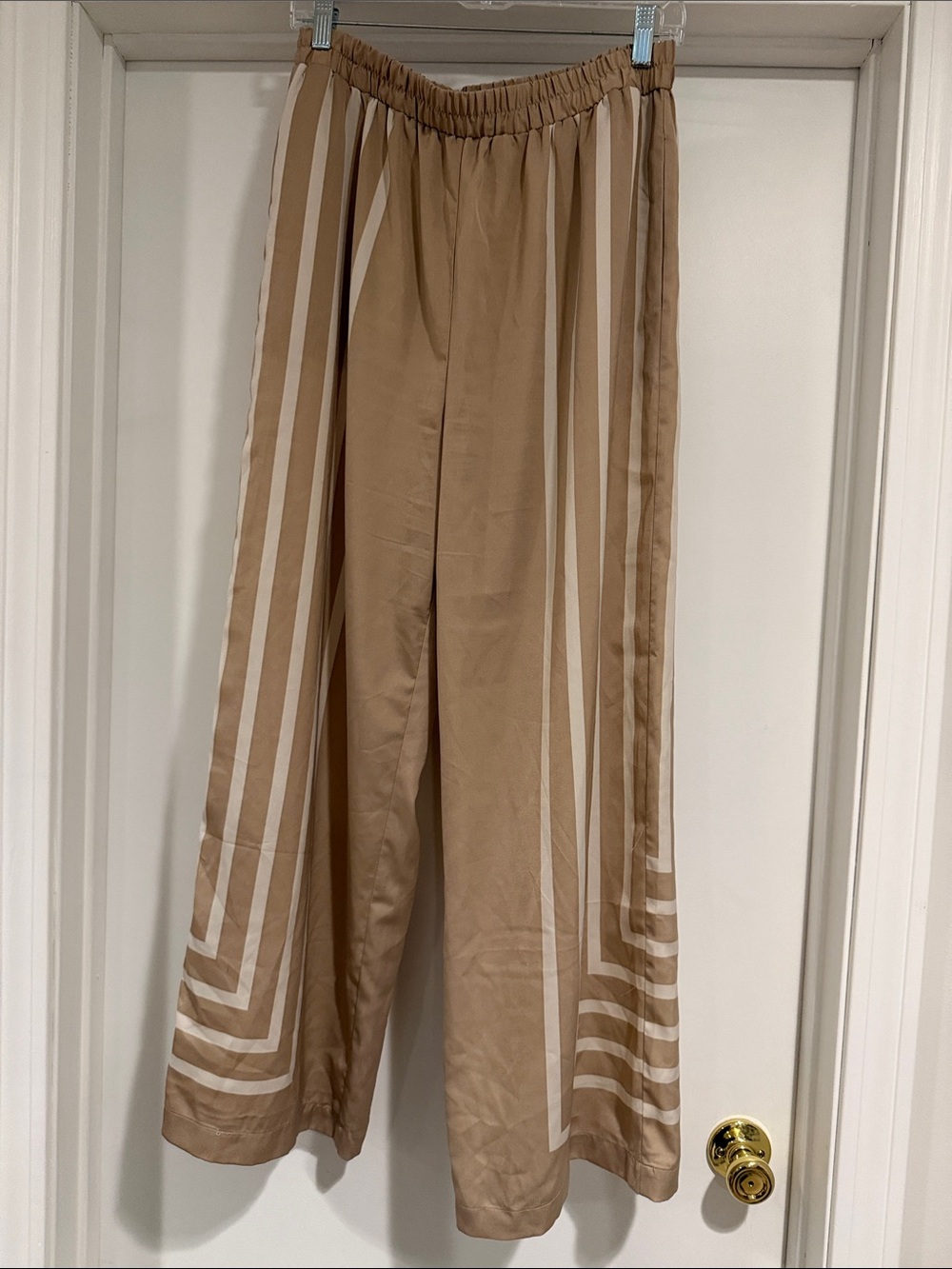 Wide Leg Striped Palazzo Pants - Beige